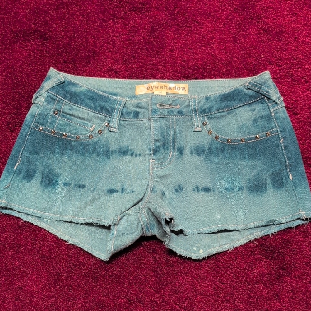 Eyeshadow Teal Distressed Denim Cutoff Shorts